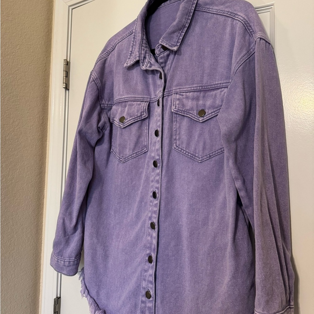 Lavender Button-Front Denim Shacket - image 2